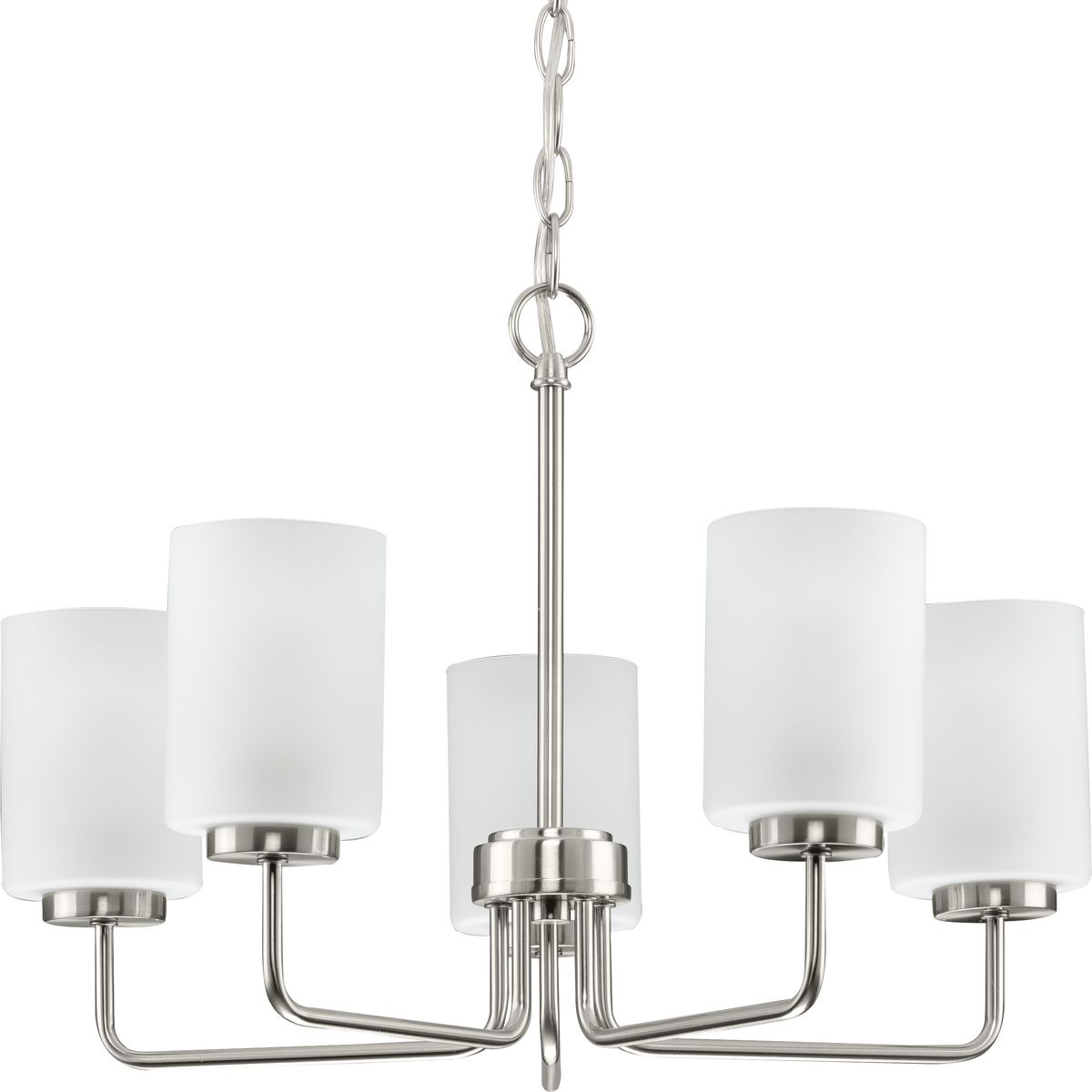 PROGRESS LIGHTING P400275-009 Brushed Nickel Merry Collection Five-Light Brushed Nickel and Etched Glass Transitional Style Chandelier Light