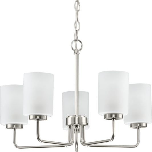 PROGRESS LIGHTING P400275-009 Brushed Nickel Merry Collection Five-Light Brushed Nickel and Etched Glass Transitional Style Chandelier Light