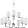 PROGRESS LIGHTING P400276-009 Brushed Nickel Merry Collection Nine-Light Brushed Nickel and Etched Glass Transitional Style Chandelier Light