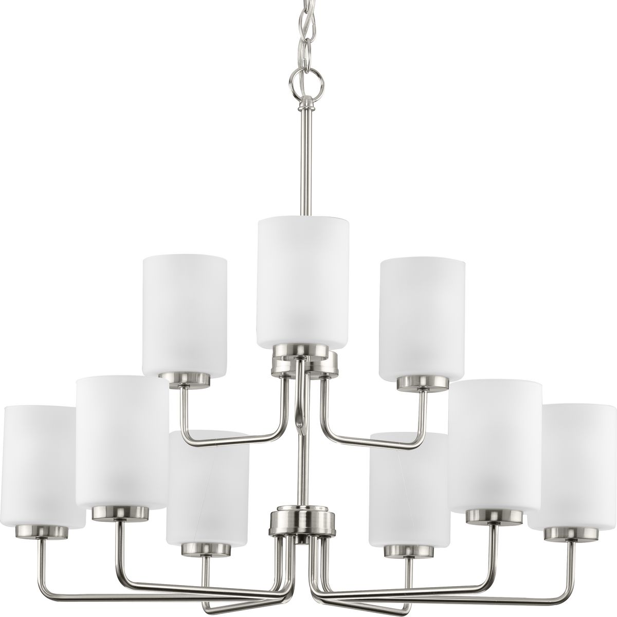 PROGRESS LIGHTING P400276-009 Brushed Nickel Merry Collection Nine-Light Brushed Nickel and Etched Glass Transitional Style Chandelier Light