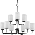 PROGRESS LIGHTING P400276-031 Matte Black Merry Collection Nine-Light Matte Black and Etched Glass Transitional Style Chandelier Light