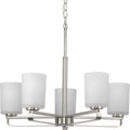 PROGRESS LIGHTING P400286-009 Brushed Nickel League Collection Five-Light Brushed Nickel and Etched Glass Modern Farmhouse Chandelier Light