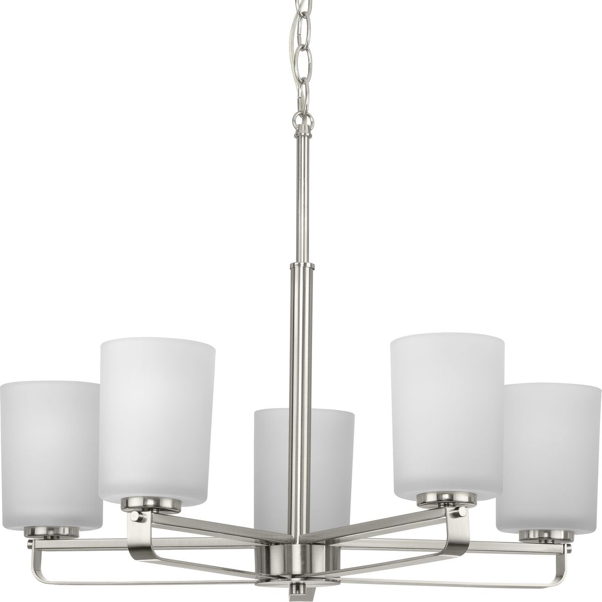 PROGRESS LIGHTING P400286-009 Brushed Nickel League Collection Five-Light Brushed Nickel and Etched Glass Modern Farmhouse Chandelier Light