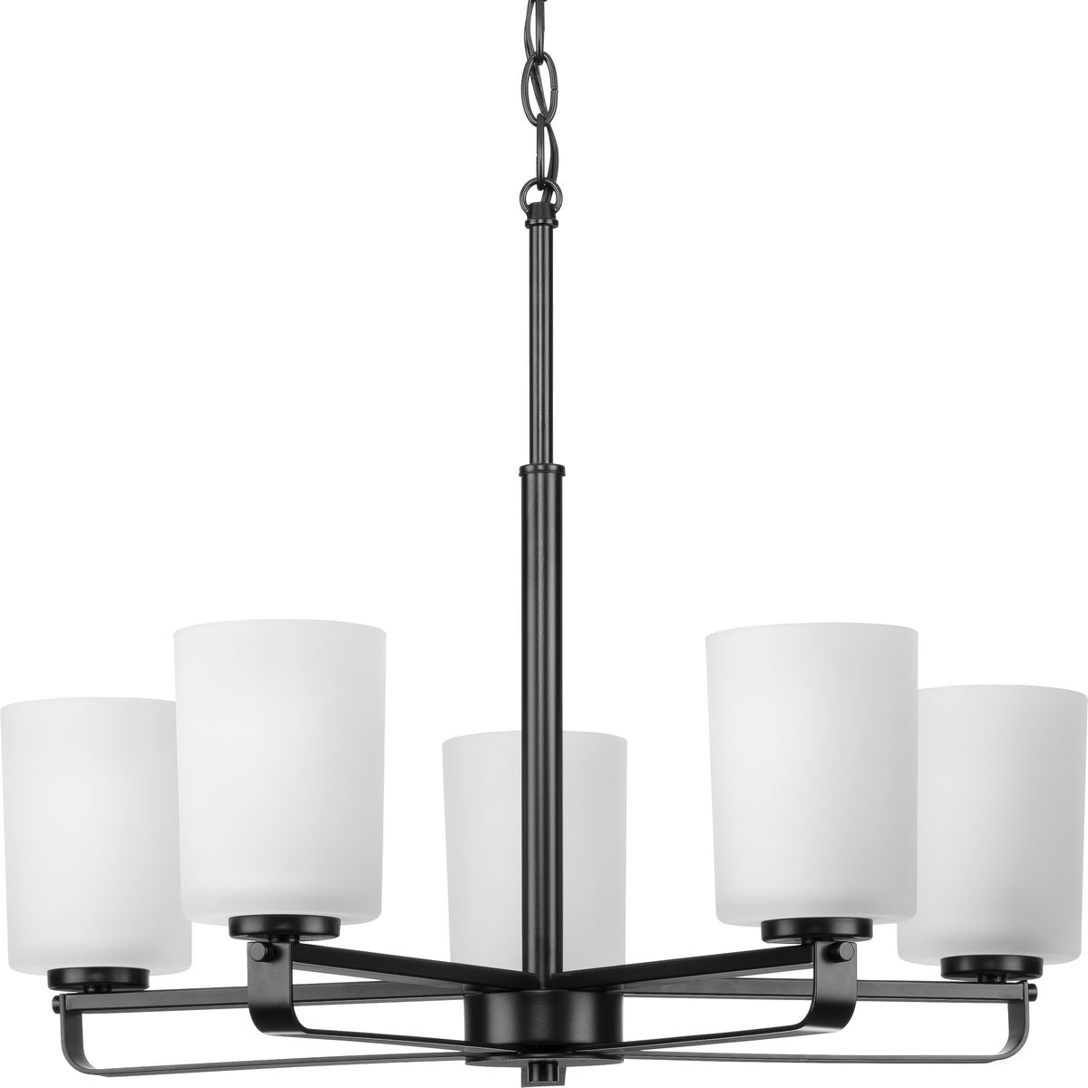 PROGRESS LIGHTING P400286-31M Matte Black League Collection Five-Light Matte Black and Etched Glass Modern Farmhouse Chandelier Light