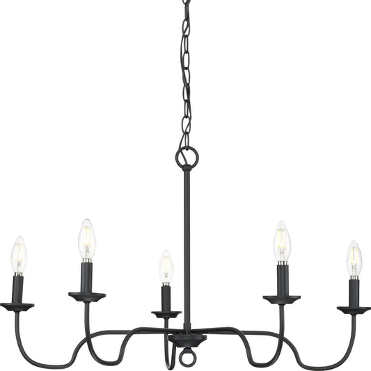 PROGRESS LIGHTING P400291-31M Matte Black Canebrake Collection Five-Light Matte Black Farmhouse Chandelier Light