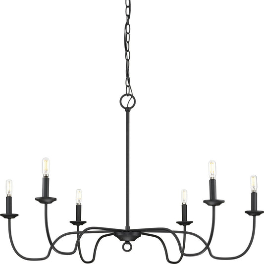 PROGRESS LIGHTING P400292-31M Matte Black Canebrake Collection Six-Light Matte Black Farmhouse Chandelier Light