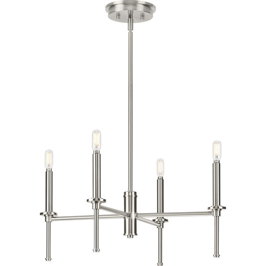 PROGRESS LIGHTING P400293-009 Brushed Nickel Elara Collection Four-Light New Traditional Brushed Nickel Chandelier Light