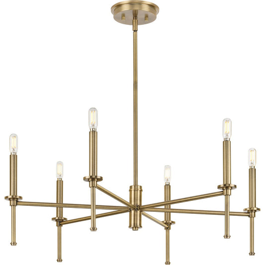 PROGRESS LIGHTING P400294-163 Vintage Brass Elara Collection Six-Light New Traditional Vintage Brass Chandelier Light