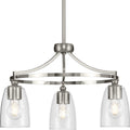 PROGRESS LIGHTING P400295-009 Brushed Nickel Parkhurst Collection Three-Light New Traditional Brushed Nickel Clear Glass Chandelier Light