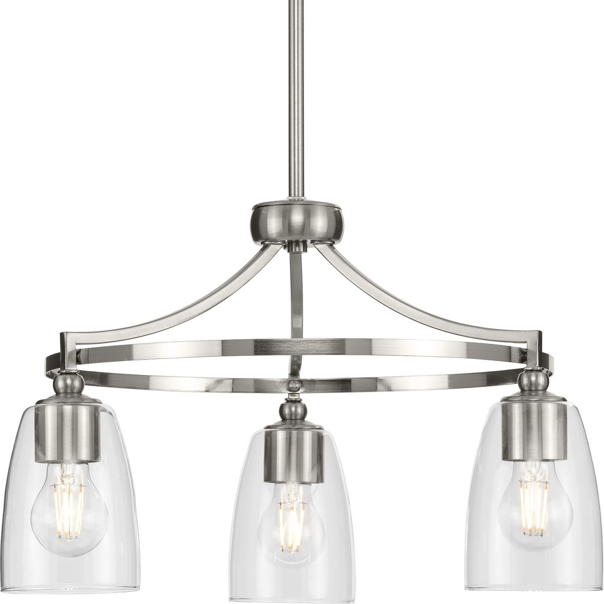 PROGRESS LIGHTING P400295-009 Brushed Nickel Parkhurst Collection Three-Light New Traditional Brushed Nickel Clear Glass Chandelier Light