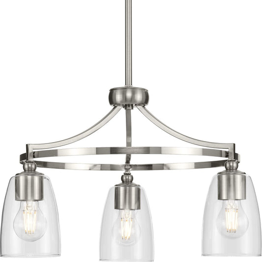 PROGRESS LIGHTING P400295-009 Brushed Nickel Parkhurst Collection Three-Light New Traditional Brushed Nickel Clear Glass Chandelier Light