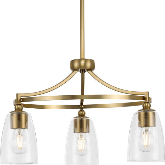 PROGRESS LIGHTING P400295-109 Brushed Bronze Parkhurst Collection Three-Light New Traditional Brushed Bronze Clear Glass Chandelier Light