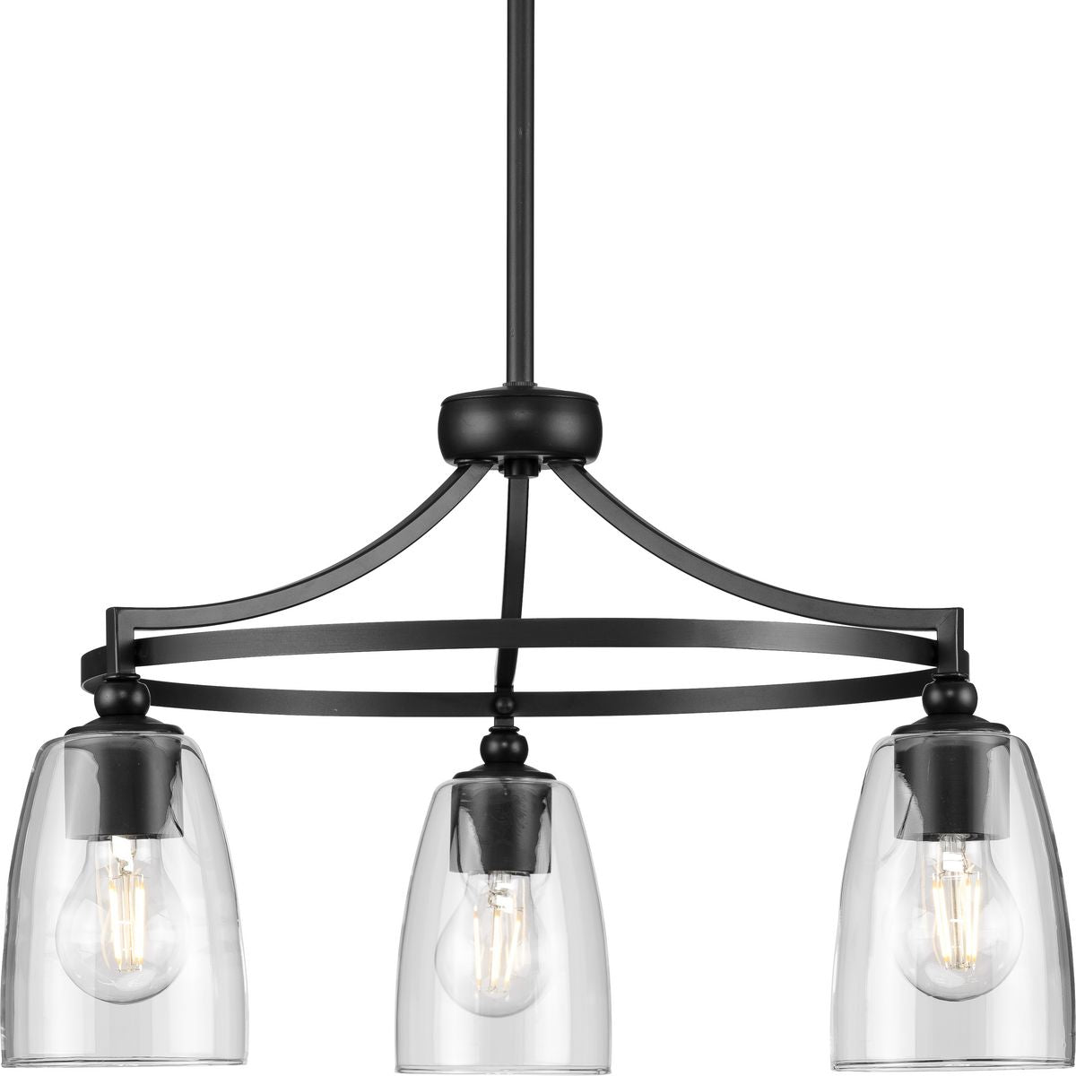 PROGRESS LIGHTING P400295-31M Matte Black Parkhurst Collection Three-Light New Traditional Matte Black Clear Glass Chandelier Light