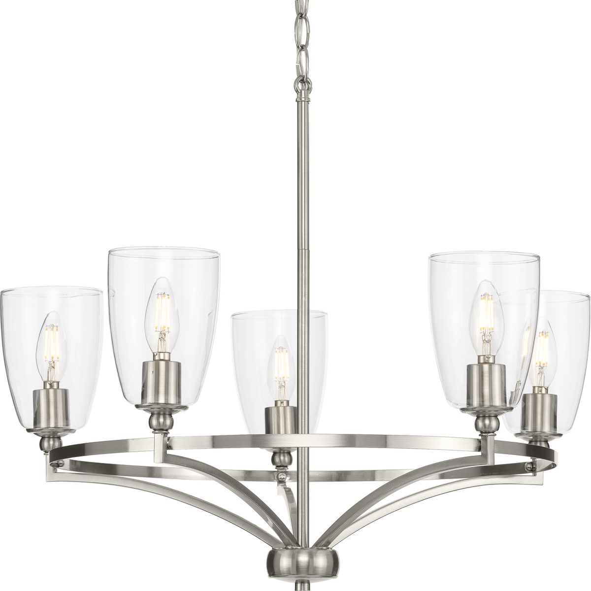 PROGRESS LIGHTING P400296-009 Brushed Nickel Parkhurst Collection Five-Light New Traditional Brushed Nickel Clear Glass Chandelier Light