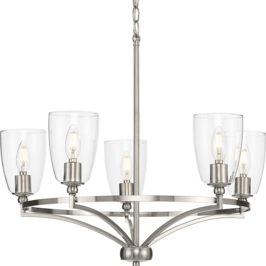 PROGRESS LIGHTING P400296-009 Brushed Nickel Parkhurst Collection Five-Light New Traditional Brushed Nickel Clear Glass Chandelier Light