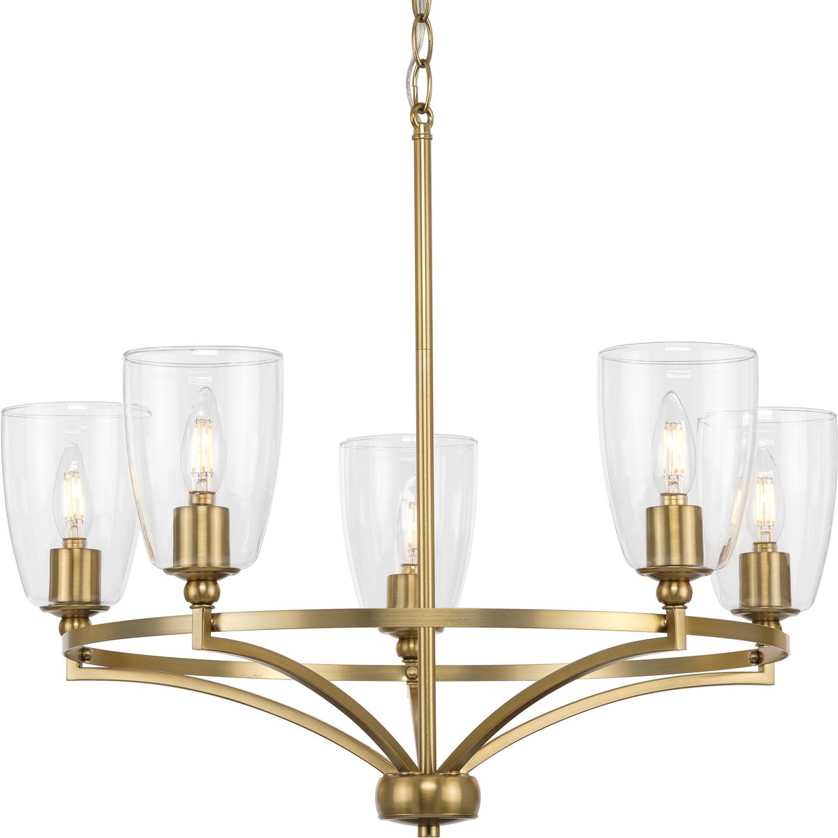 PROGRESS LIGHTING P400296-109 Brushed Bronze Parkhurst Collection Five-Light New Traditional Brushed Bronze Clear Glass Chandelier Light