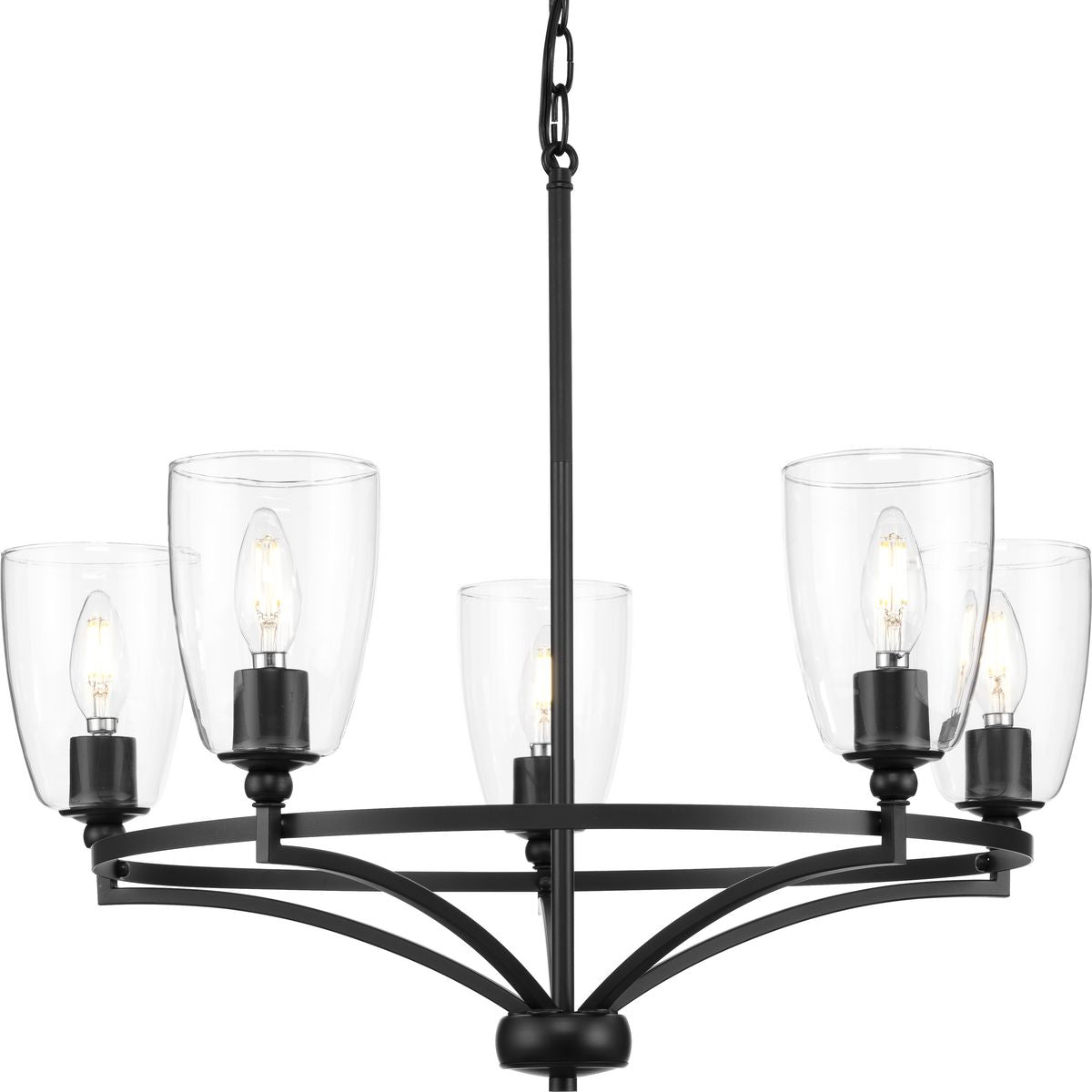 PROGRESS LIGHTING P400296-31M Matte Black Parkhurst Collection Five-Light New Traditional Matte Black Clear Glass Chandelier Light