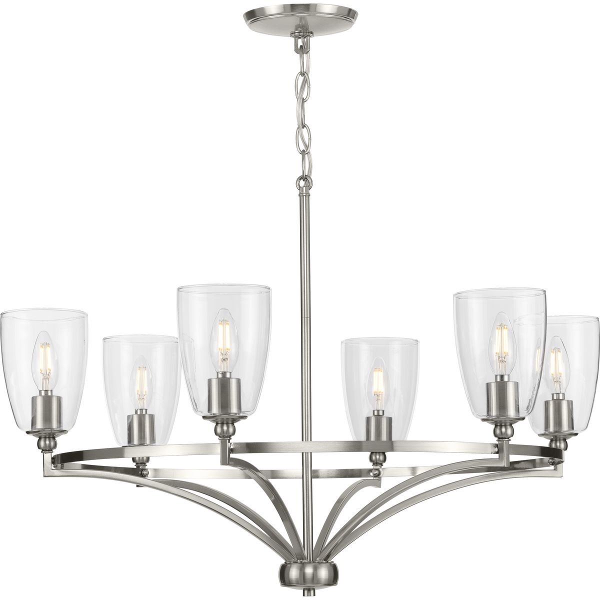 PROGRESS LIGHTING P400297-009 Brushed Nickel Parkhurst Collection Six-Light New Traditional Brushed Nickel Clear Glass Chandelier Light