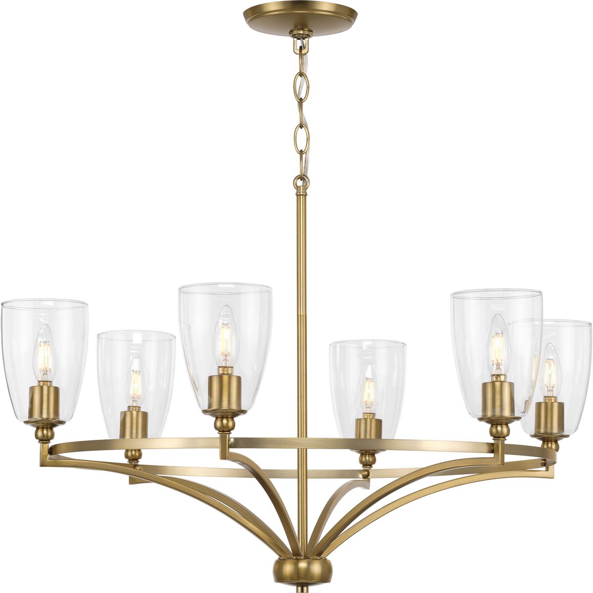 PROGRESS LIGHTING P400297-109 Brushed Bronze Parkhurst Collection Six-Light New Traditional Brushed Bronze Clear Glass Chandelier Light