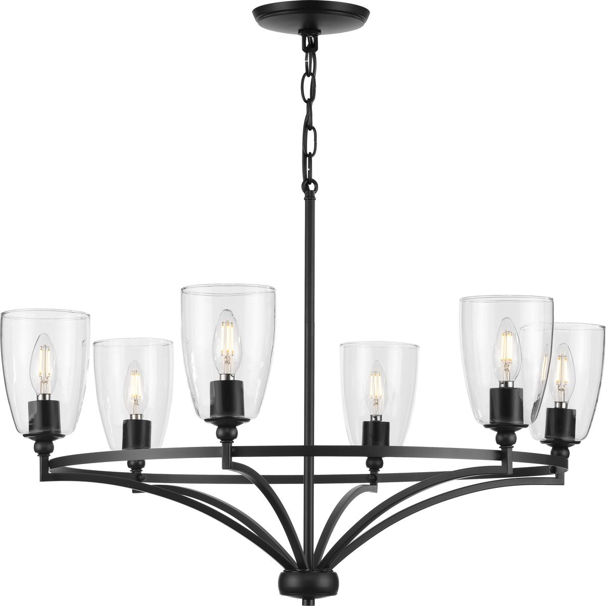 PROGRESS LIGHTING P400297-31M Matte Black Parkhurst Collection Six-Light New Traditional Matte Black Clear Glass Chandelier Light
