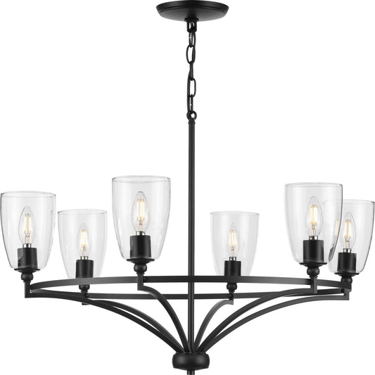 PROGRESS LIGHTING P400297-31M Matte Black Parkhurst Collection Six-Light New Traditional Matte Black Clear Glass Chandelier Light