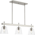 PROGRESS LIGHTING P400298-009 Brushed Nickel Saffert Collection Three-Light New Traditional Brushed Nickel Clear Glass Linear Island Chandelier Light