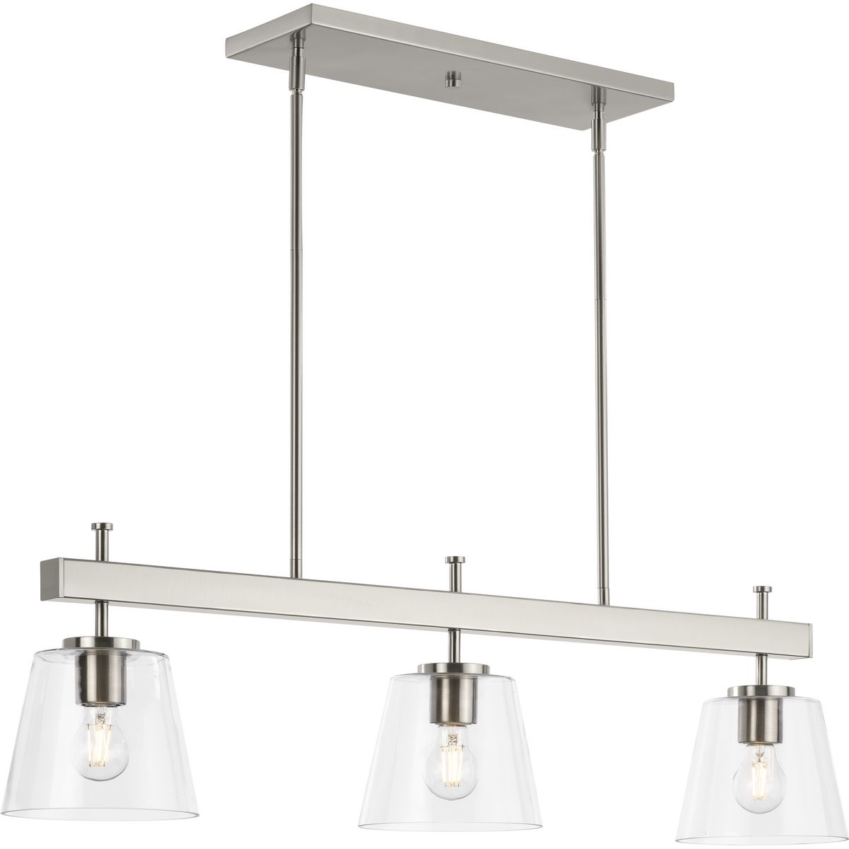 PROGRESS LIGHTING P400298-009 Brushed Nickel Saffert Collection Three-Light New Traditional Brushed Nickel Clear Glass Linear Island Chandelier Light