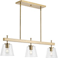 PROGRESS LIGHTING P400298-163 Vintage Brass Saffert Collection Three-Light New Traditional Vintage Brass Clear Glass Linear Island Chandelier Light