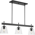 PROGRESS LIGHTING P400298-31M Matte Black Saffert Collection Three-Light New Traditional Matte Black Clear Glass Linear Island Chandelier Light