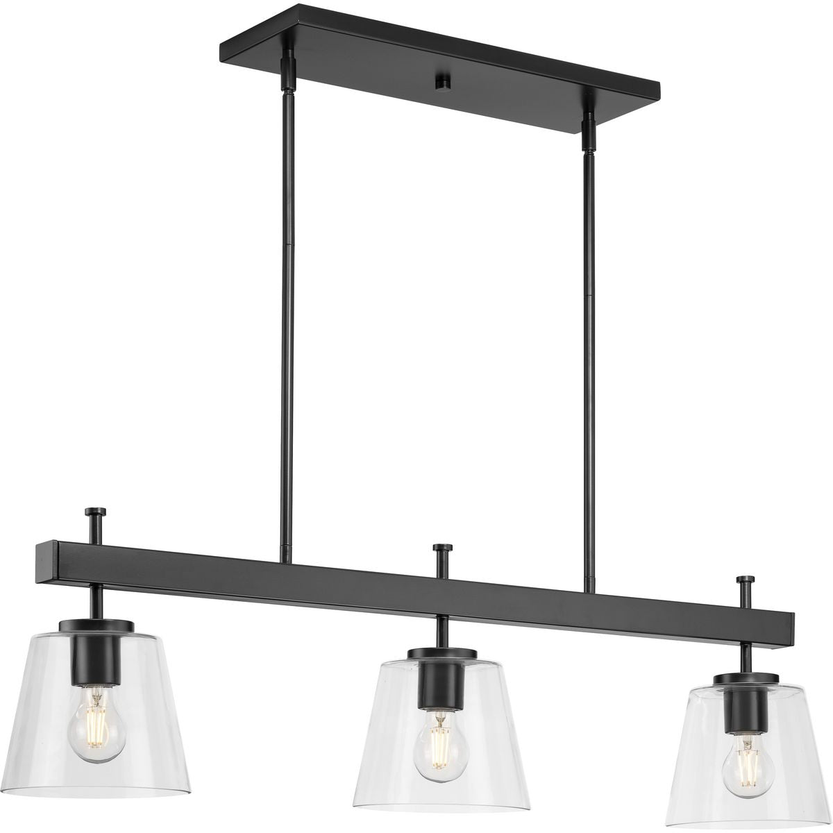 PROGRESS LIGHTING P400298-31M Matte Black Saffert Collection Three-Light New Traditional Matte Black Clear Glass Linear Island Chandelier Light