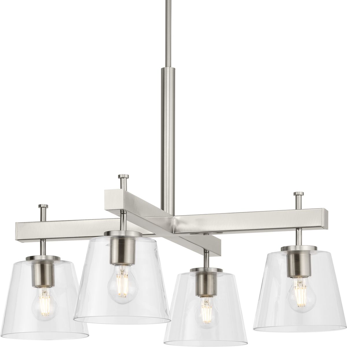 PROGRESS LIGHTING P400299-009 Brushed Nickel Saffert Collection Four-Light New Traditional Brushed Nickel Clear Glass Chandelier Light