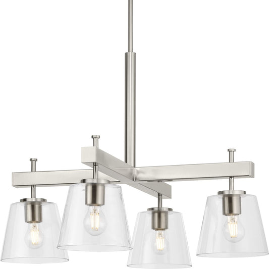 PROGRESS LIGHTING P400299-009 Brushed Nickel Saffert Collection Four-Light New Traditional Brushed Nickel Clear Glass Chandelier Light