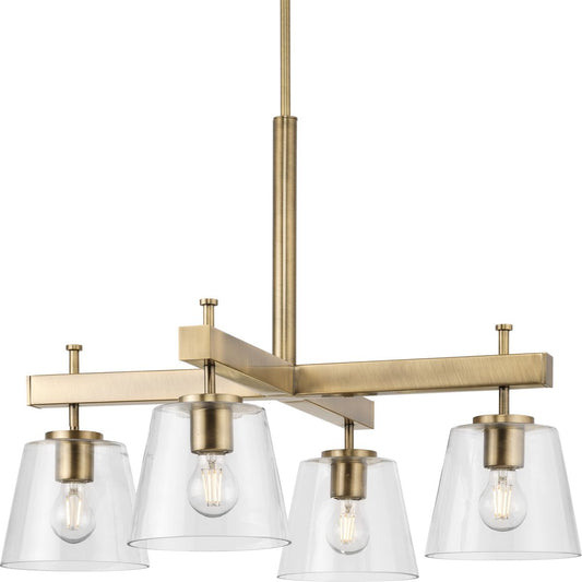 PROGRESS LIGHTING P400299-163 Vintage Brass Saffert Collection Four-Light New Traditional Vintage Brass Clear Glass Chandelier Light