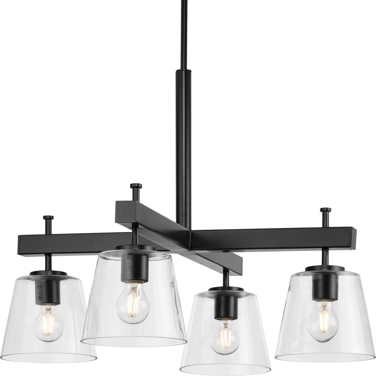 PROGRESS LIGHTING P400299-31M Matte Black Saffert Collection Four-Light New Traditional Matte Black Clear Glass Chandelier Light