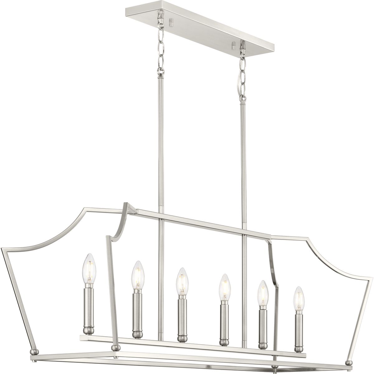 PROGRESS LIGHTING P400300-009 Brushed Nickel Parkhurst Collection Six-Light New Traditional Brushed Nickel Linear Island Chandelier Light