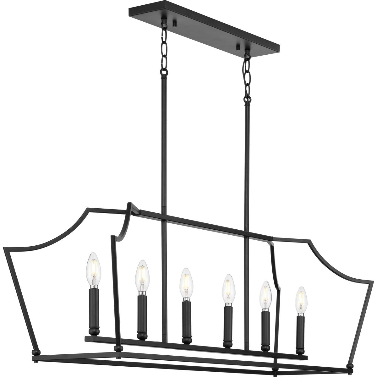 PROGRESS LIGHTING P400300-31M Matte Black Parkhurst Collection Six-Light New Traditional Matte Black Linear Island Chandelier Light