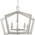 PROGRESS LIGHTING P400301-009 Brushed Nickel Galloway Collection Five-Light 19.25" Brushed Nickel Modern Farmhouse Pendant Light with Grey Washed Oak Accents