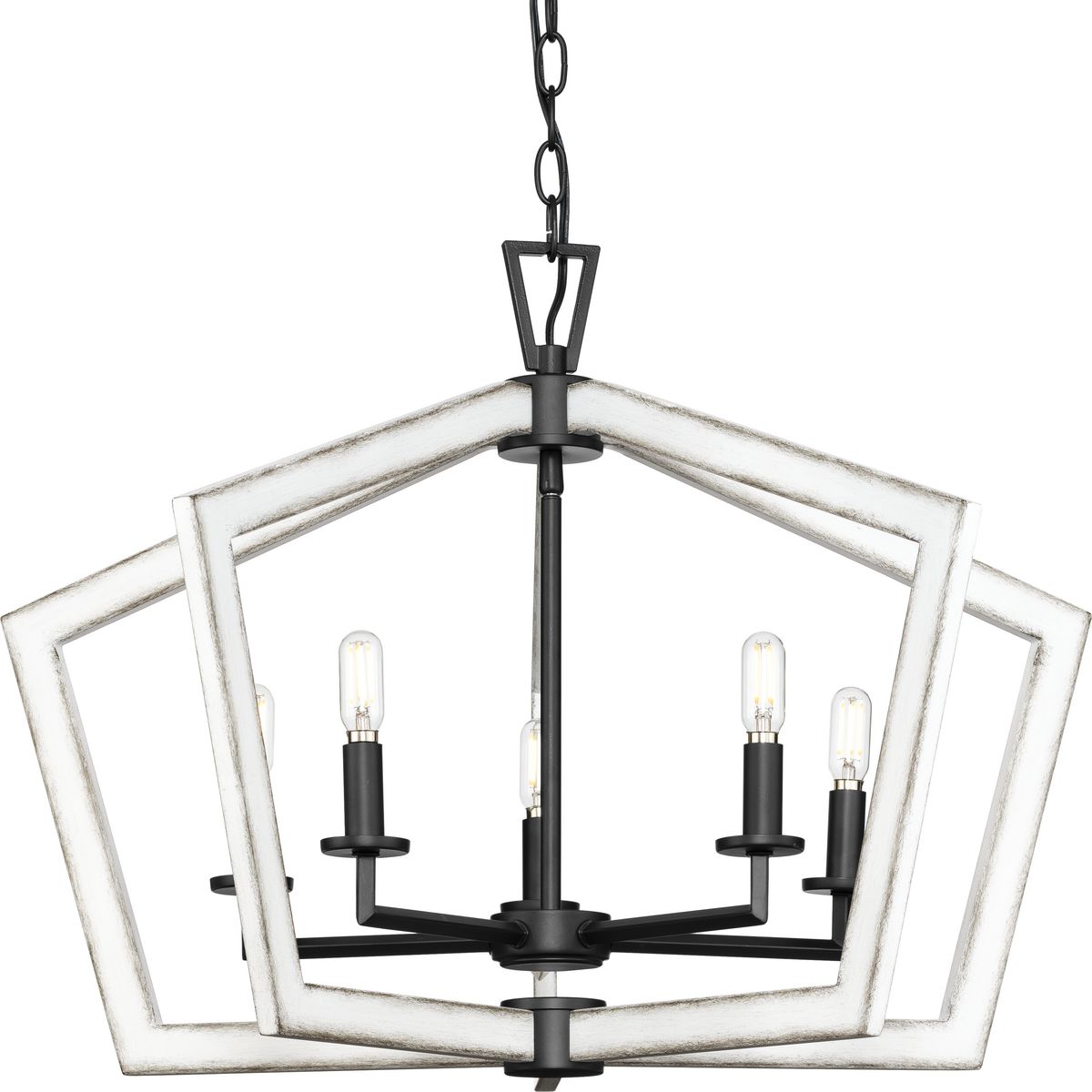 PROGRESS LIGHTING P400301-31M Matte Black Galloway Collection Five-Light 19.25" Matte Black Modern Farmhouse Chandelier with Distressed White Accents