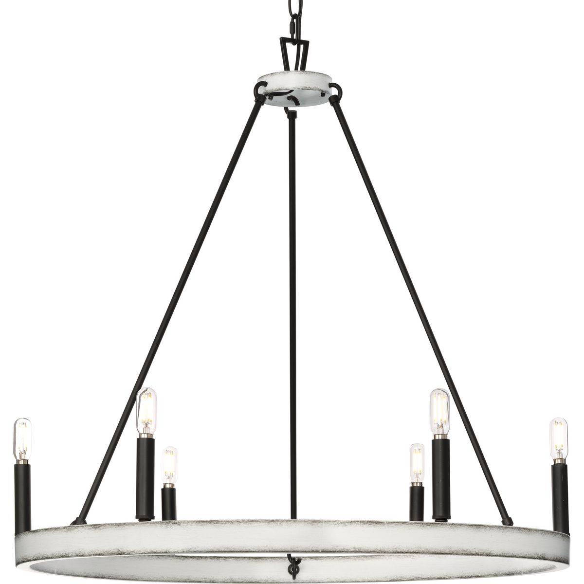 PROGRESS LIGHTING P400302-31M Matte Black Galloway Collection Six-Light 28.25" Matte Black Modern Farmhouse Chandelier with Distressed White Accents