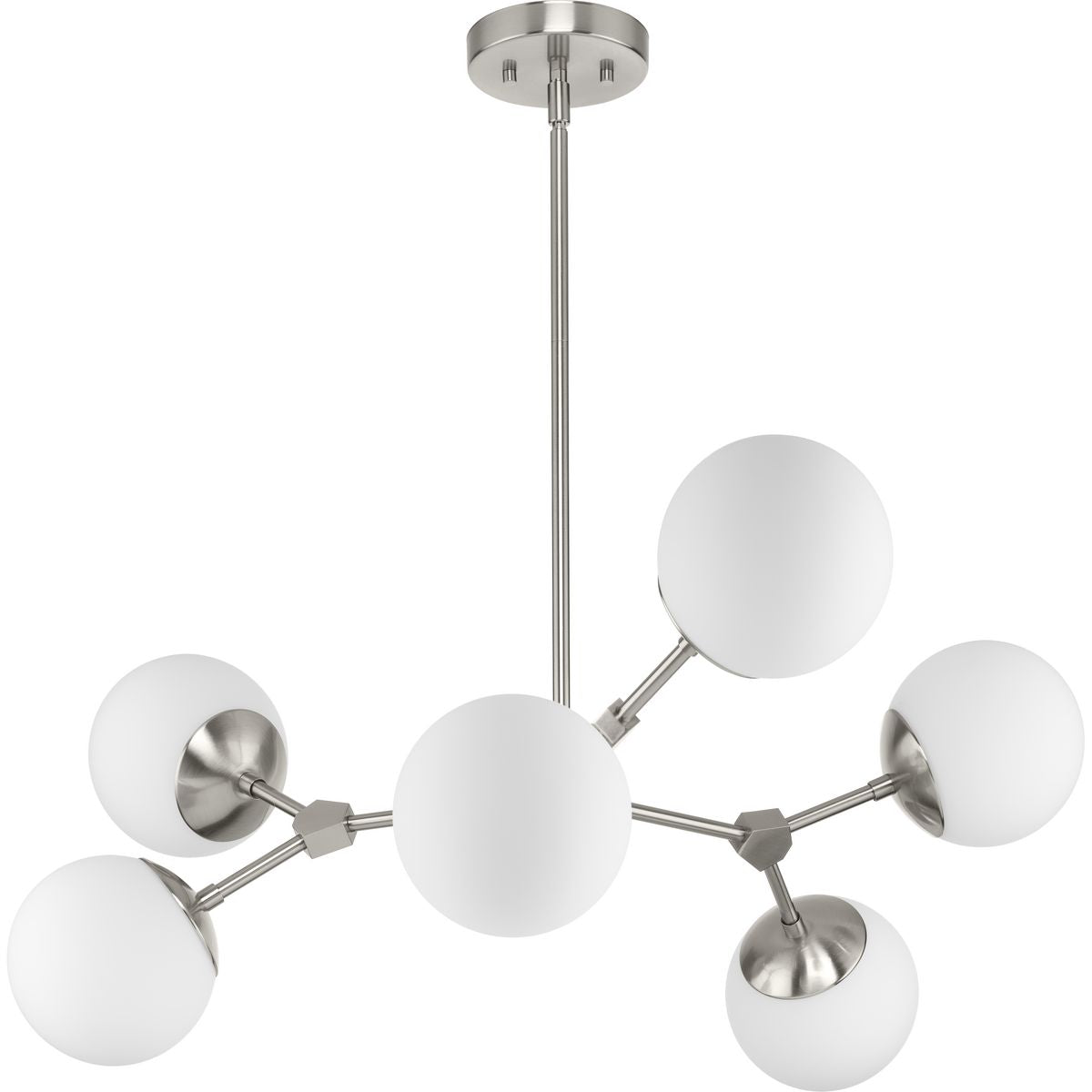 PROGRESS LIGHTING P400308-009 Brushed Nickel Haas Collection Six-Light Brushed Nickel Mid-Century Modern Chandelier