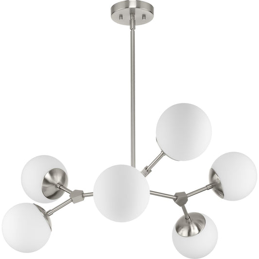 PROGRESS LIGHTING P400308-009 Brushed Nickel Haas Collection Six-Light Brushed Nickel Mid-Century Modern Chandelier