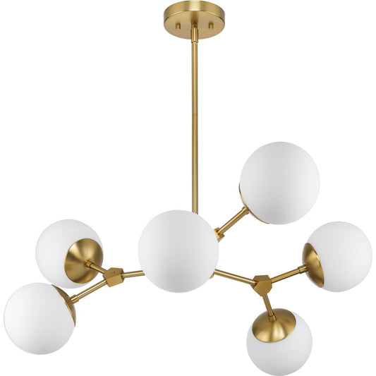 PROGRESS LIGHTING P400308-109 Brushed Bronze Haas Collection Six-Light Brushed Bronze Mid-Century Modern Chandelier