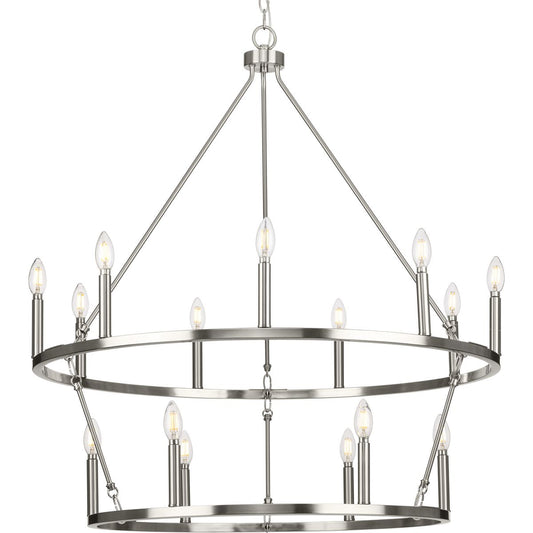 PROGRESS LIGHTING P400315-009 Brushed Nickel Gilliam Collection Fifteen-Light Brushed Nickel New Traditional Chandelier