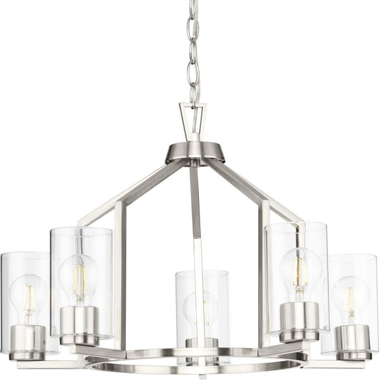 PROGRESS LIGHTING P400316-009 Brushed Nickel Goodwin Collection Five-Light Brushed Nickel Modern Farmhouse Chandelier