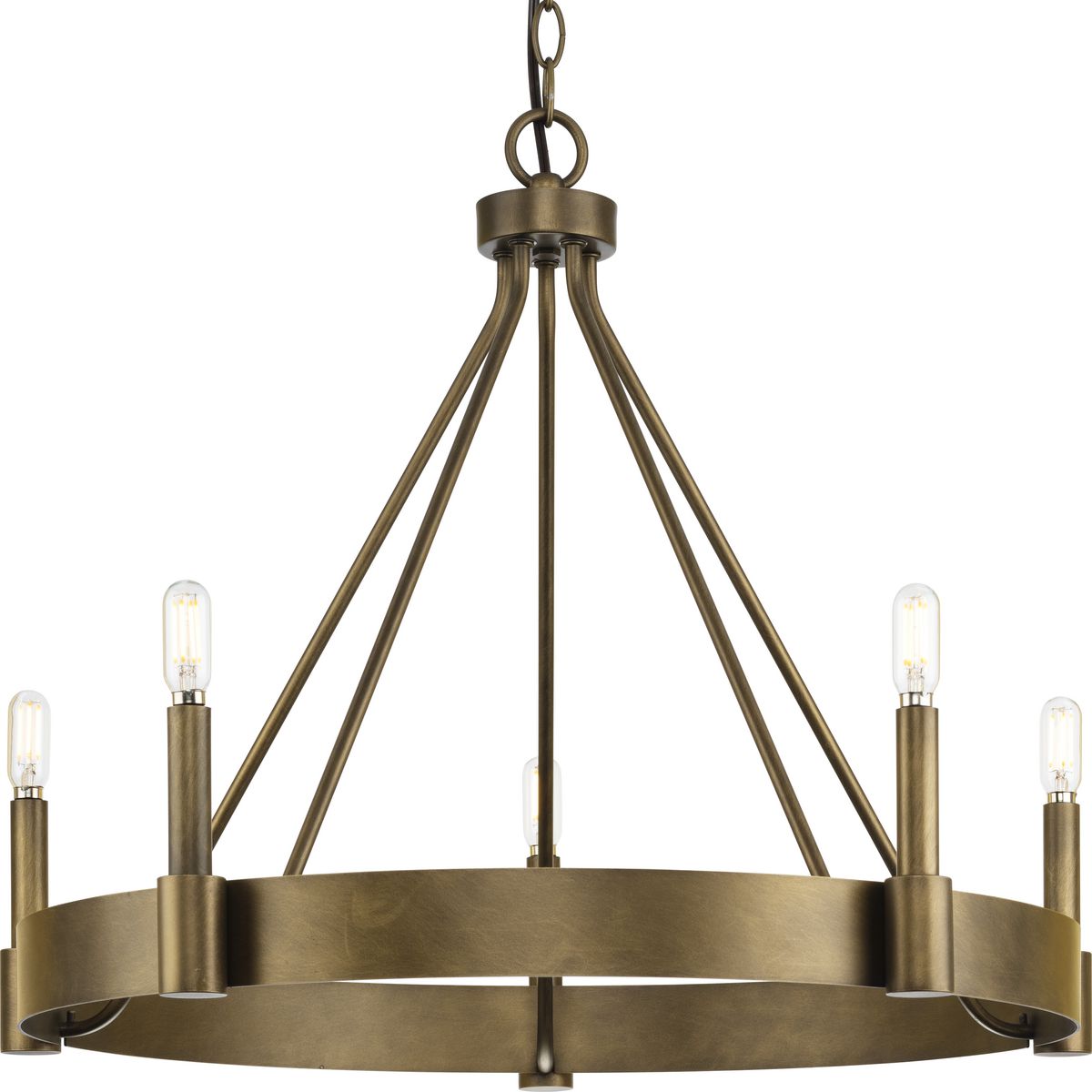 PROGRESS LIGHTING P400318-196 Aged Bronze Breckenridge Collection Five-Light Aged Bronze Rustic Farmhouse Chandelier