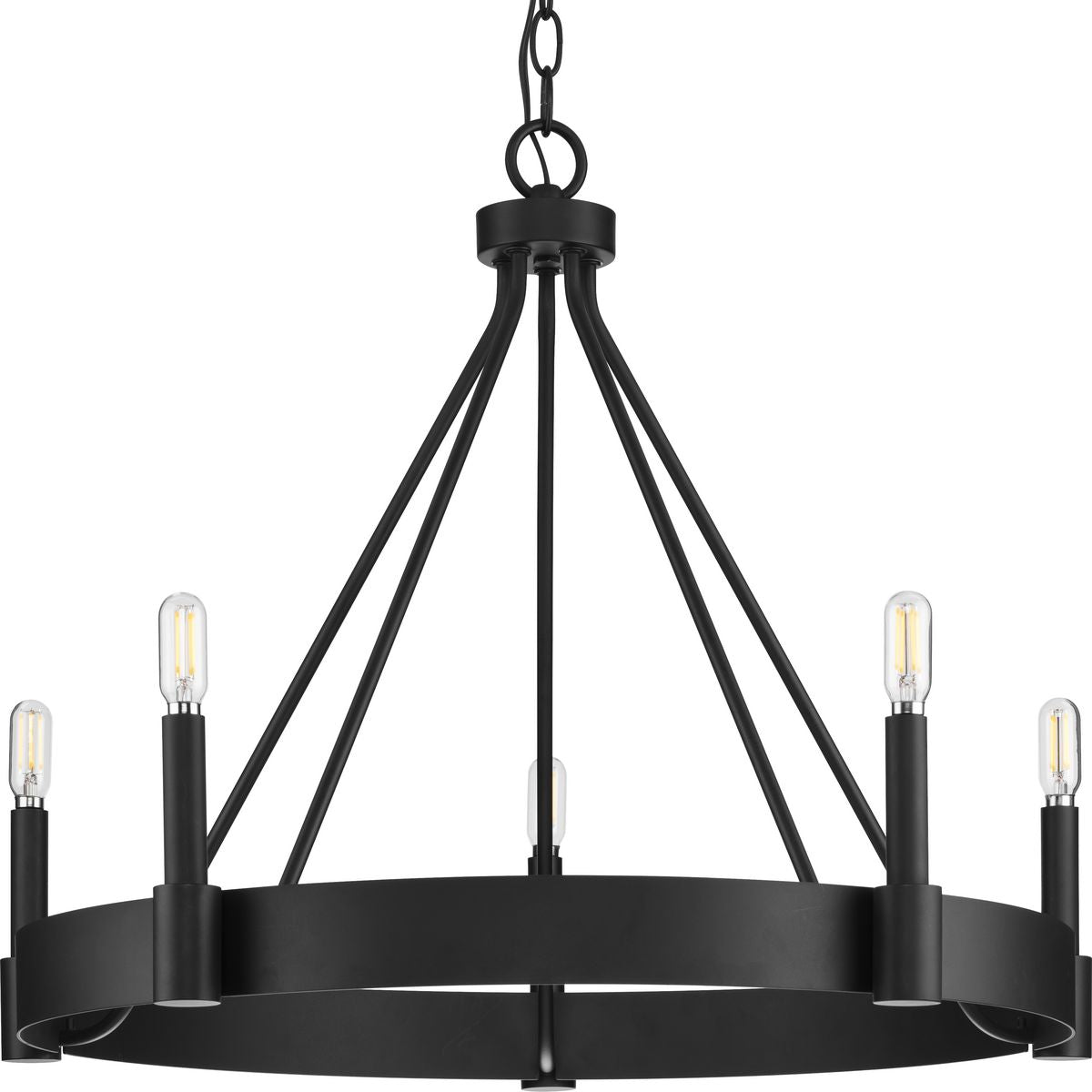 PROGRESS LIGHTING P400318-31M Matte Black Breckenridge Collection Five-Light Matte Black Rustic Farmhouse Chandelier