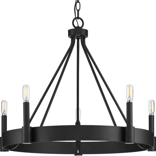 PROGRESS LIGHTING P400318-31M Matte Black Breckenridge Collection Five-Light Matte Black Rustic Farmhouse Chandelier