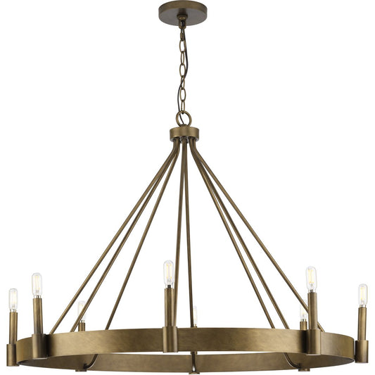 PROGRESS LIGHTING P400319-196 Aged Bronze Breckenridge Collection Eight-Light Aged Bronze Rustic Farmhouse Chandelier