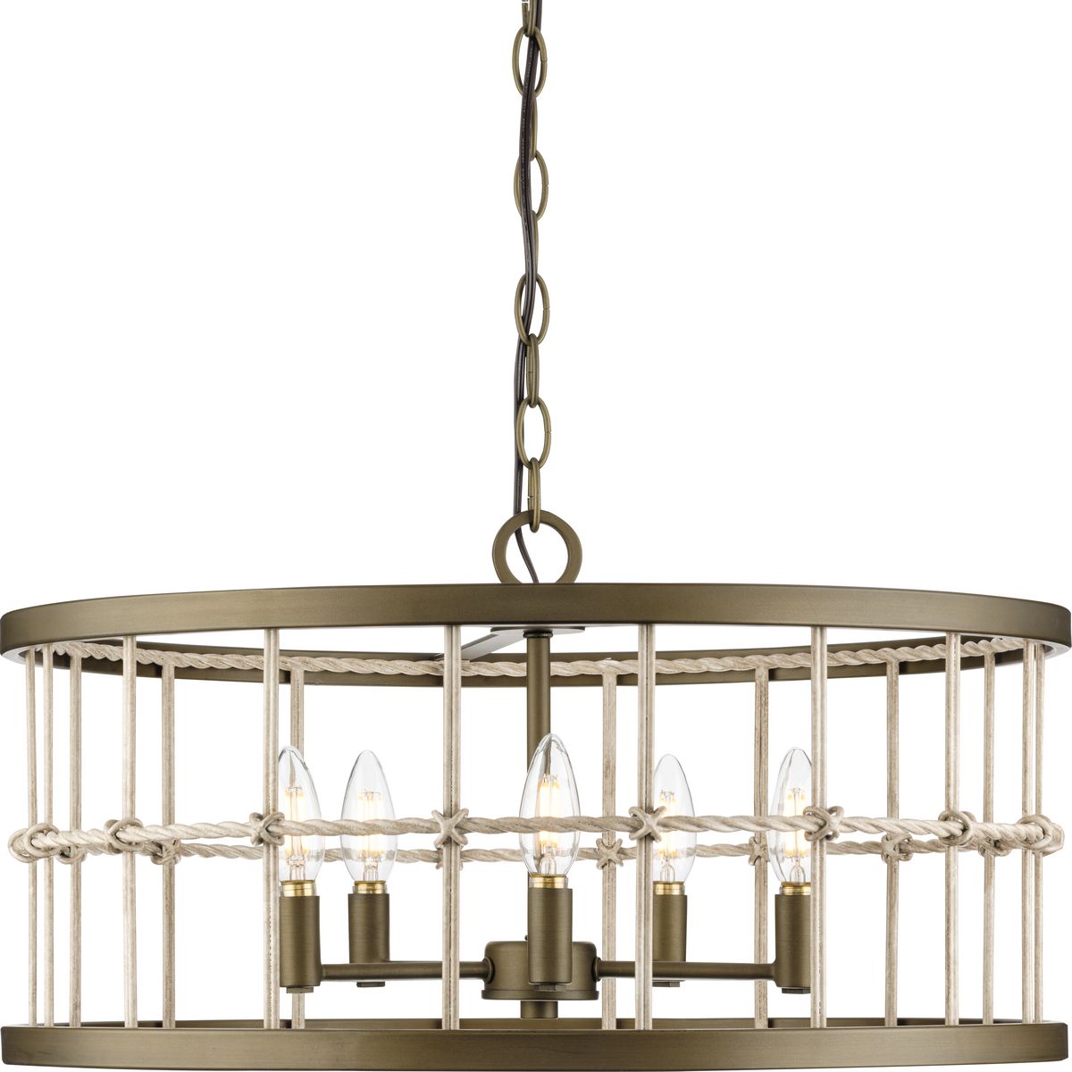 PROGRESS LIGHTING P400320-161 Aged Brass Lattimore Collection Five-Light Aged Brass Coastal Chandelier