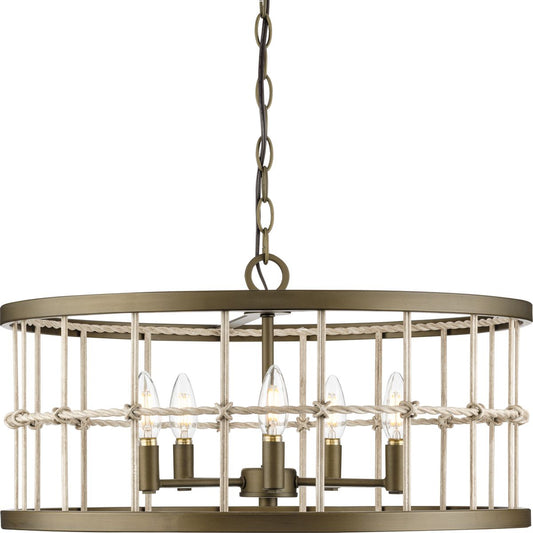 PROGRESS LIGHTING P400320-161 Aged Brass Lattimore Collection Five-Light Aged Brass Coastal Chandelier